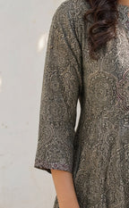 Black Cotton All-Over Printed Kurti Set