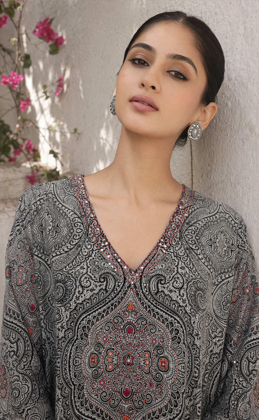 Black Cotton All-Over Printed Kurti Set