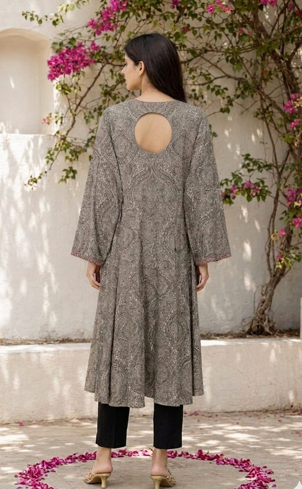 Black Cotton All-Over Printed Kurti Set
