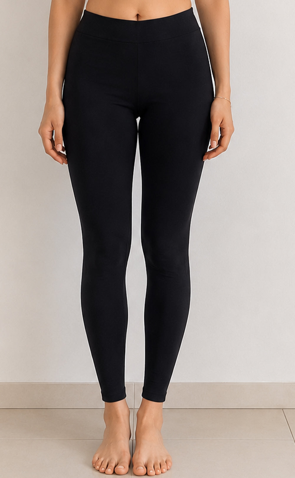 Black Cotton Stretch Ankle Length Legging