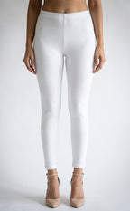 Pure White Cotton Stretch Ankle Length Legging