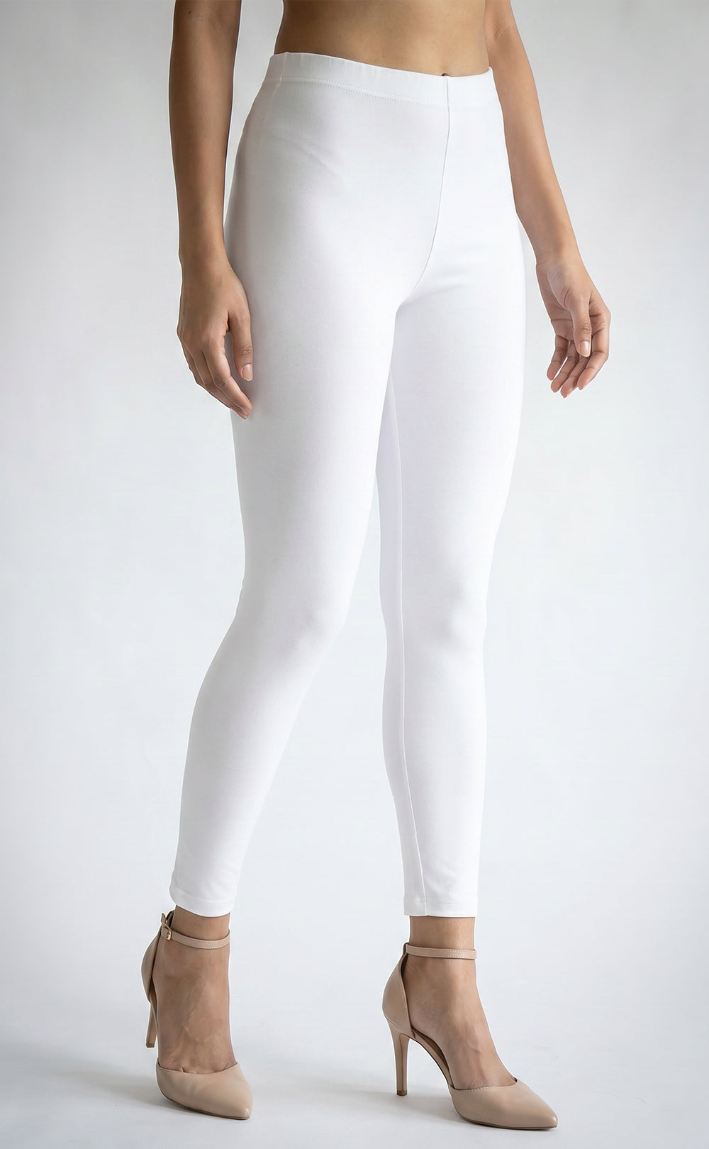Pure White Cotton Stretch Ankle Length Legging
