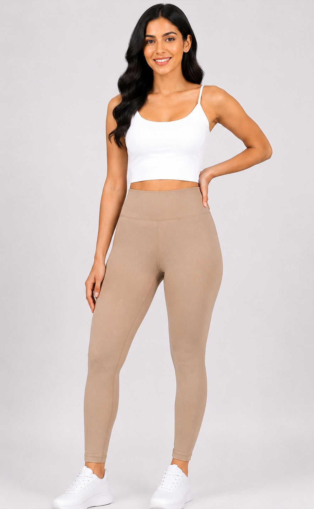 Cream Cotton Stretch Ankle Length Legging