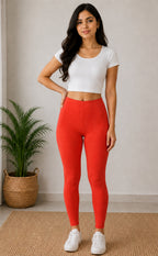 Dark Pink Cotton Stretch Ankle Length Legging