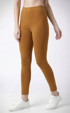 Dark Cream Cotton Stretch Ankle Length Legging