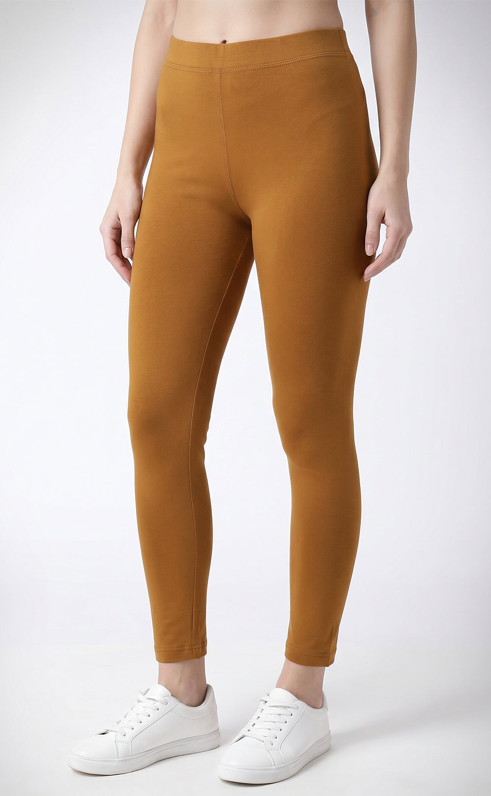 Dark Cream Cotton Stretch Ankle Length Legging