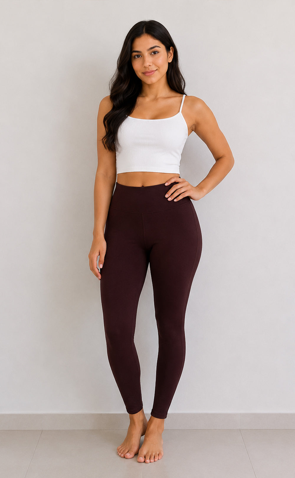 Dark Chocolate Brown Cotton Stretch Ankle Length Legging