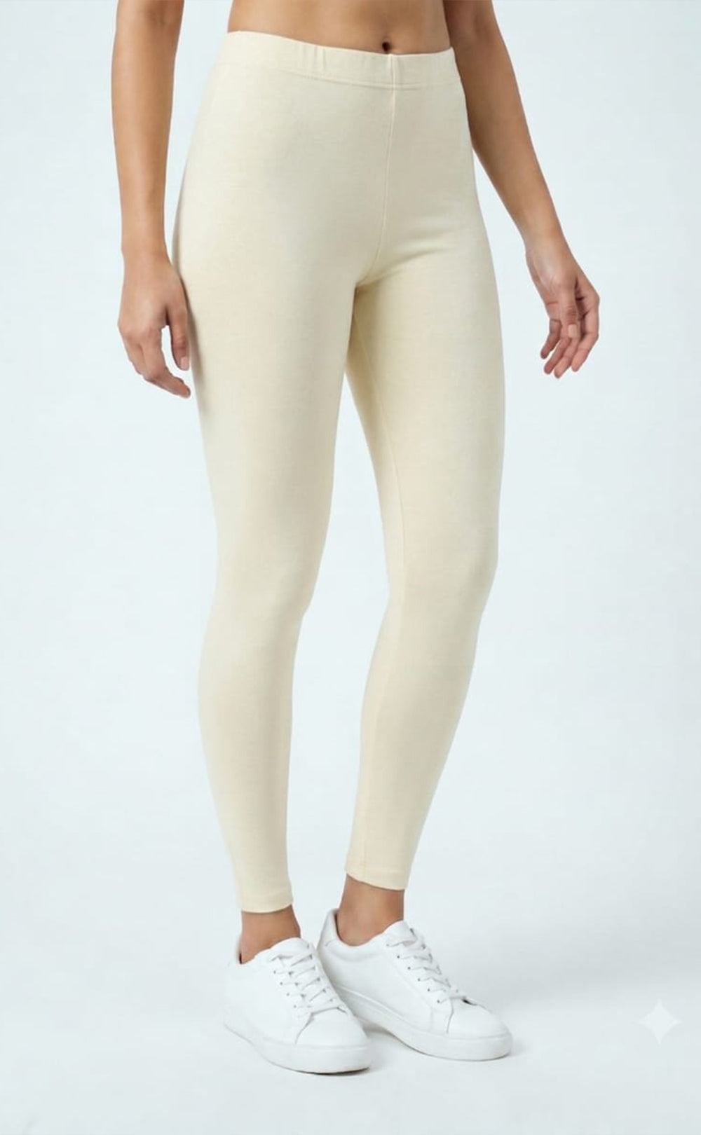 Beige Cotton Stretch Ankle Length Legging