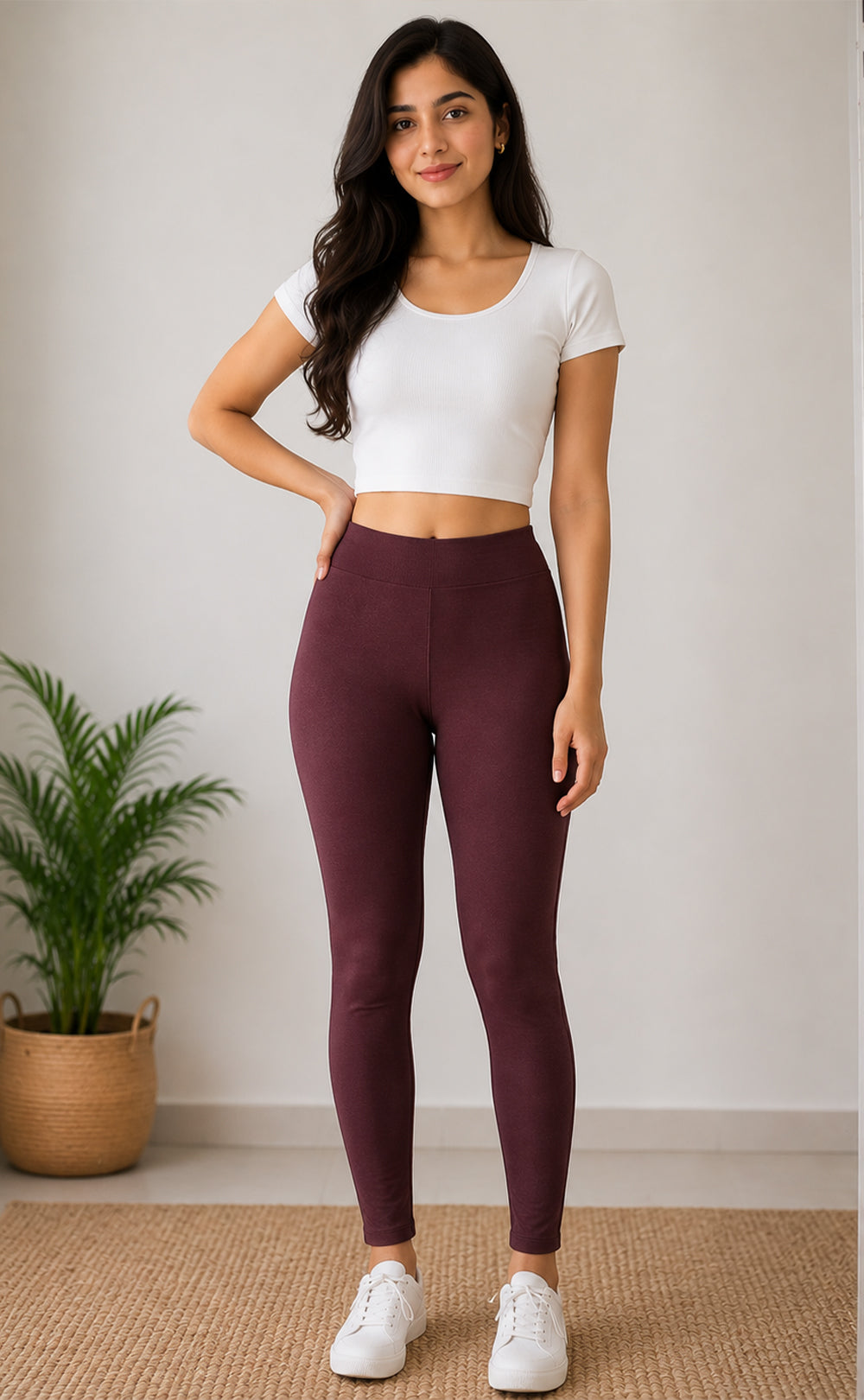 Pinkish Brown Cotton Stretch Ankle length Legging