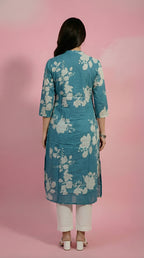 Floral blue Straight Kurti