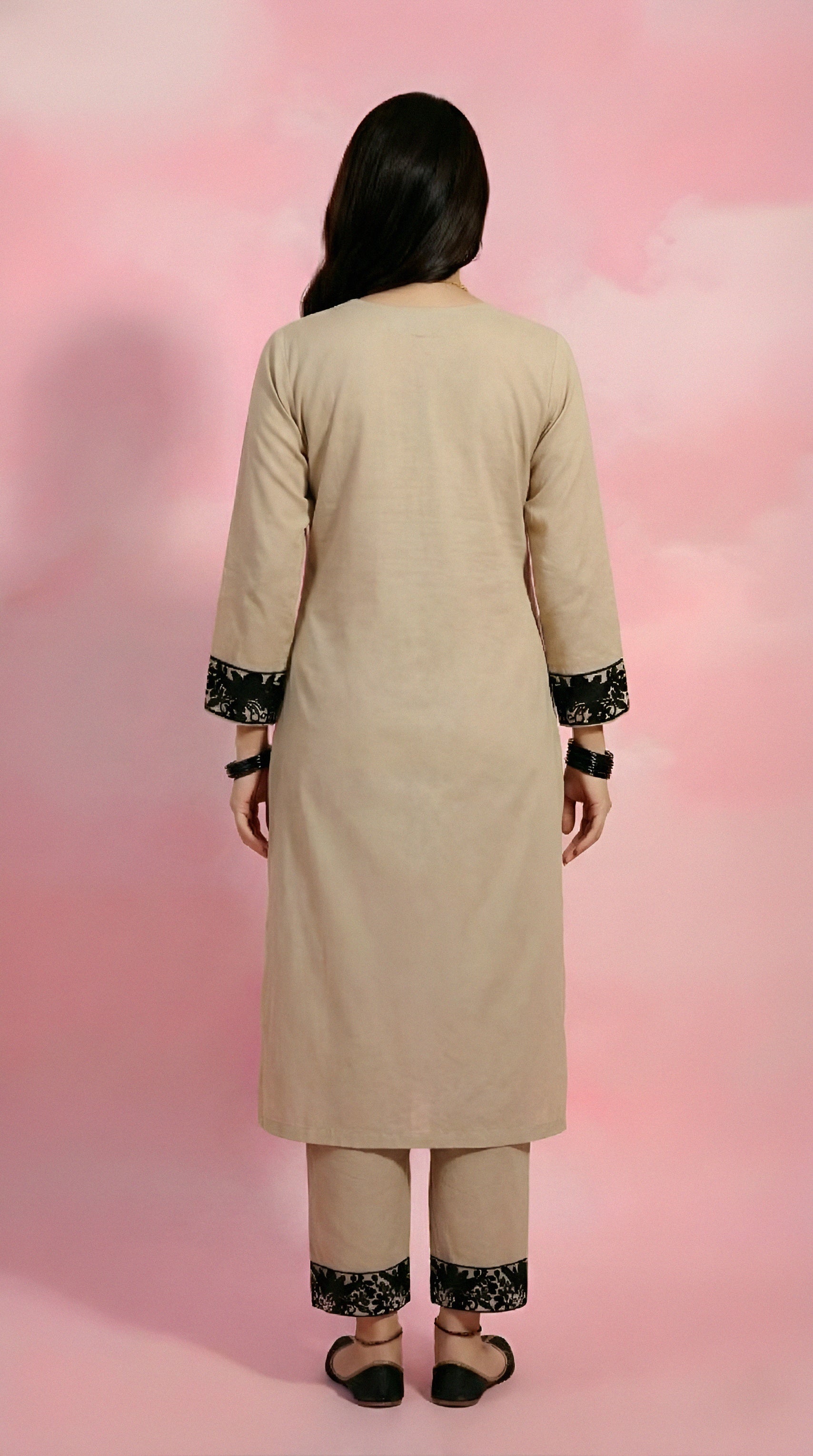 Elegant Black And White Kurti Set