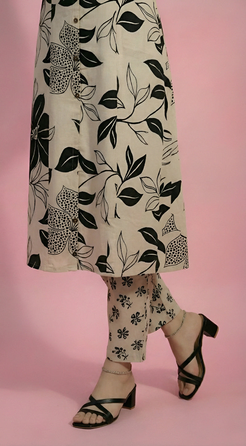 White Printed Straight Kurti