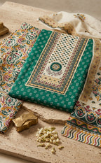 Green Cotton Floral Printed Un-Stitched Dress Material