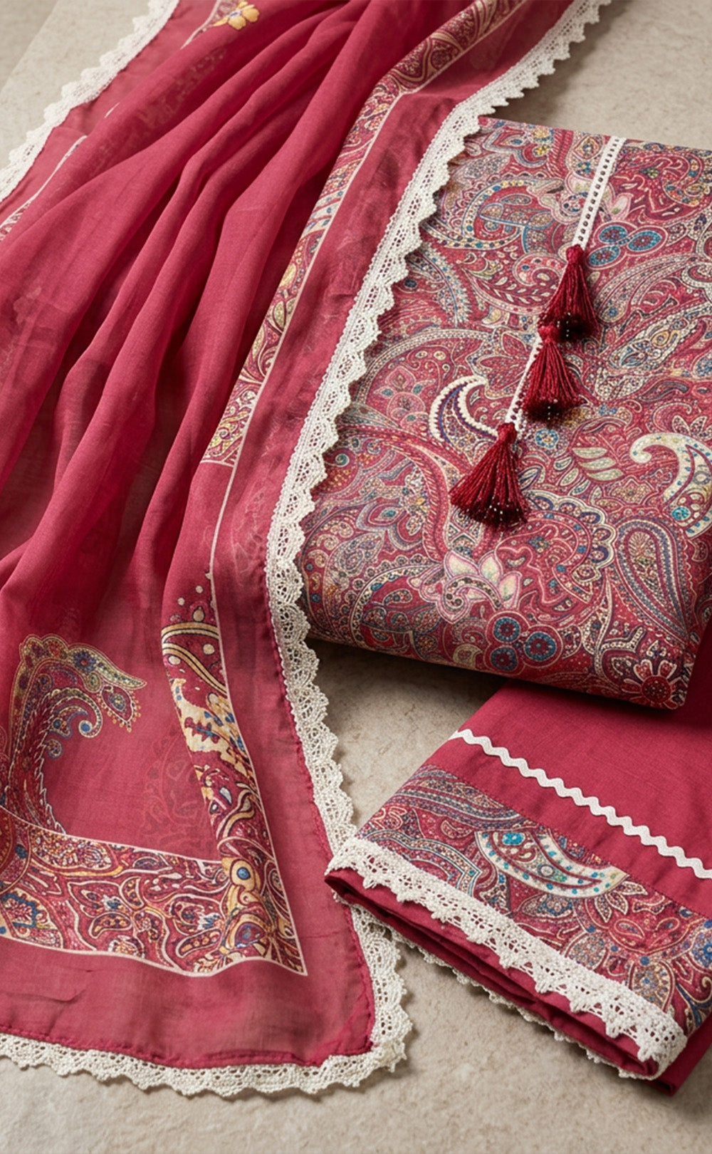 Maroon rayon Kalamkari Printed Un-Stitched Dress Material