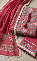 Maroon rayon Kalamkari Printed Un-Stitched Dress Material