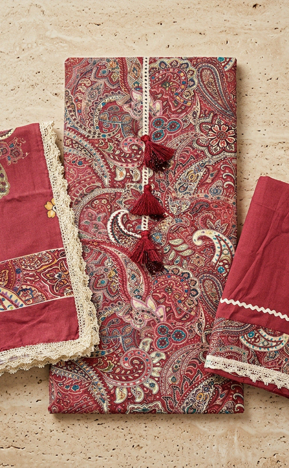 Maroon rayon Kalamkari Printed Un-Stitched Dress Material
