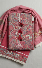 Maroon rayon Kalamkari Printed Un-Stitched Dress Material