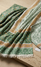 Green Cotton Hand Block Floral Printed Un-Stitched Dress Material