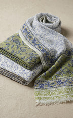 Parrot Green Cotton Hand Block Floral Printed Un-Stitched Dress Material