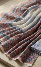 Coffee Cotton Hand Block Floral Printed Un-Stitched Dress Material