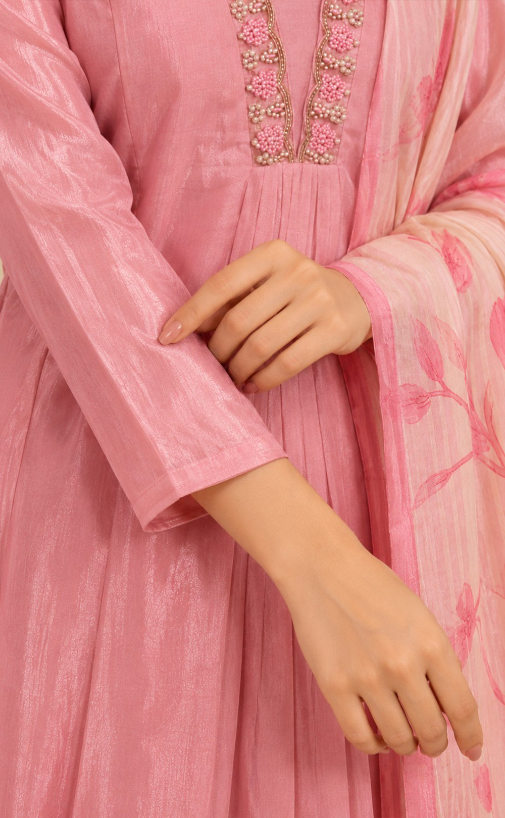 Pink Tissue Beats Work Kurti Set