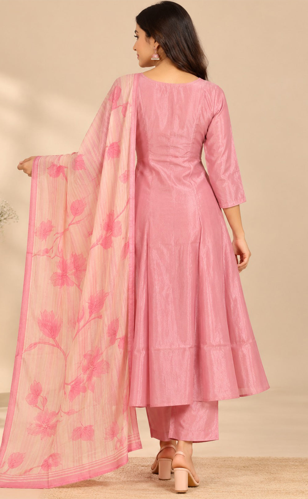 Pink Tissue Beats Work Kurti Set