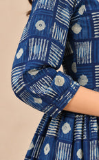 Indigo Blue Cotton Checks Pattern Kurti Gown