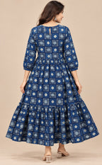 Indigo Blue Cotton Checks Pattern Kurti Gown