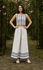 White And Blue Cotton Indo Western