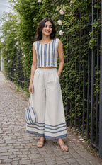 White And Blue Cotton Indo Western