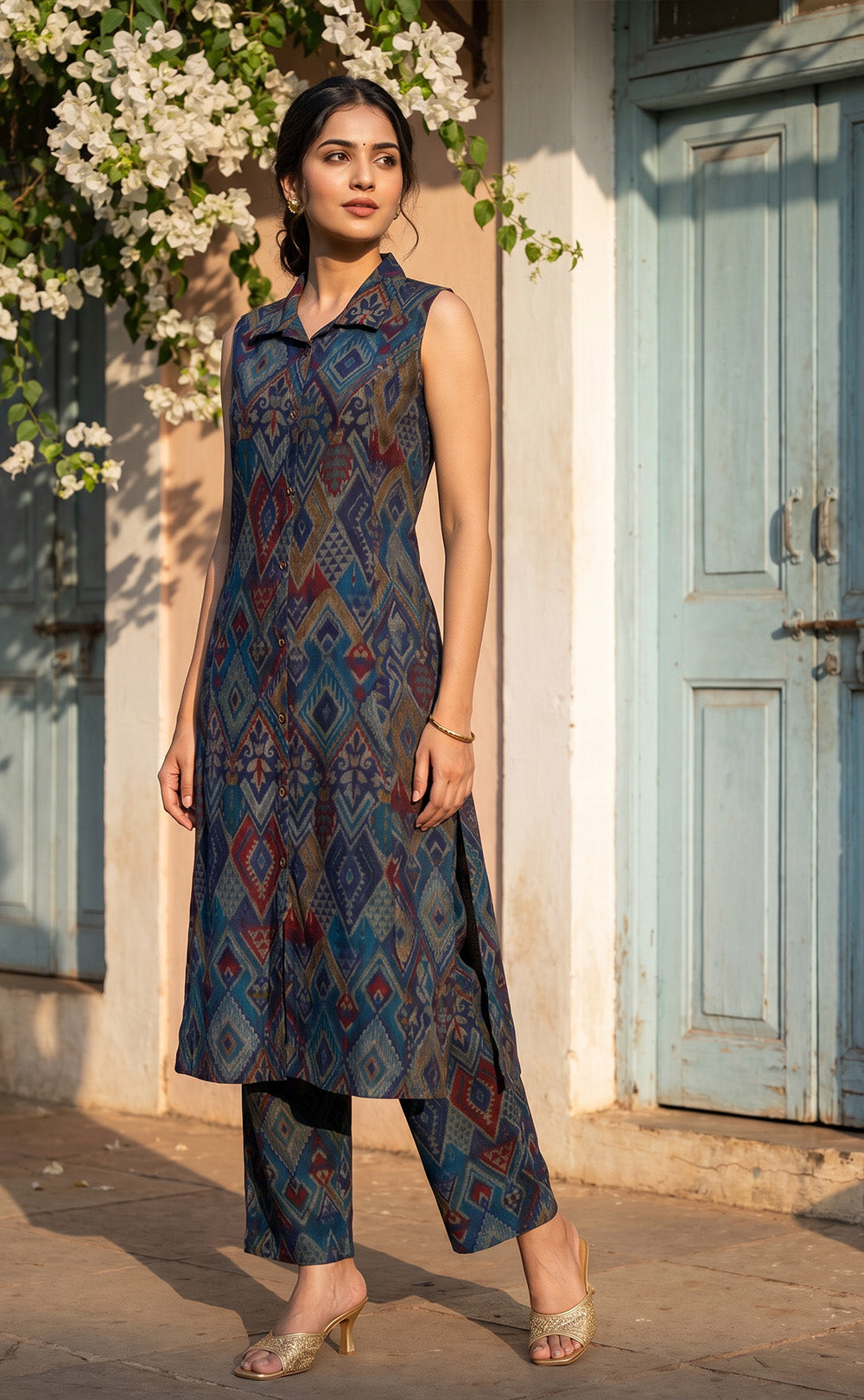 Navy Blue Modal Geometric Print Co-ord Set