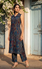 Navy Blue Modal Geometric Print Co-ord Set