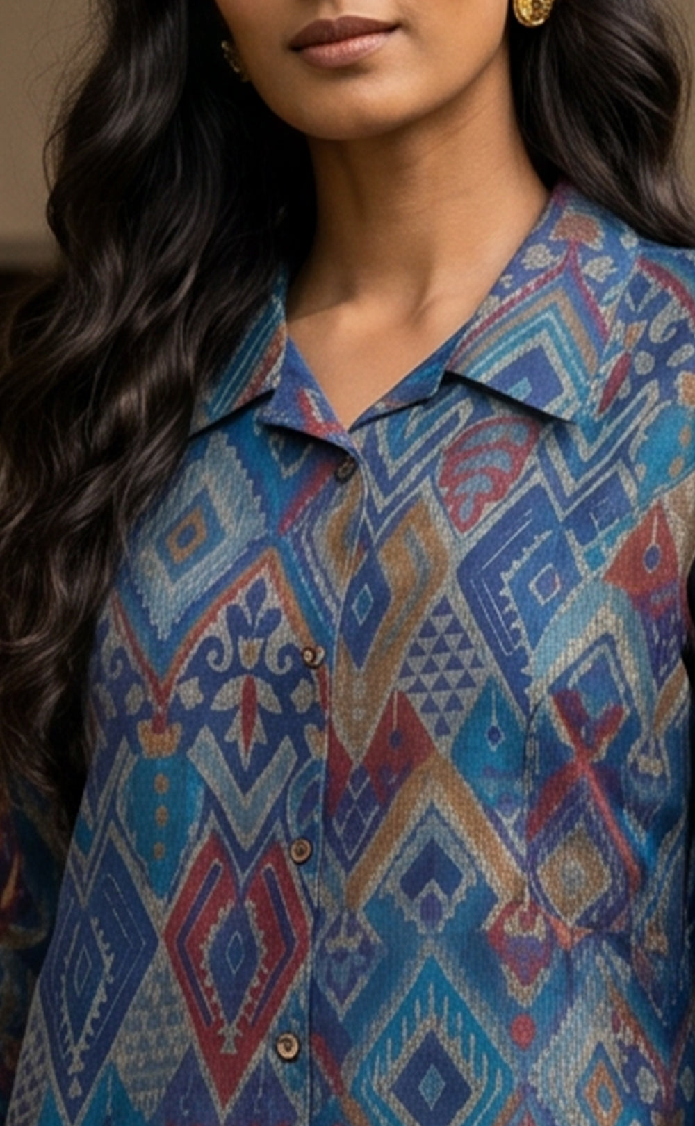 Navy Blue Modal Geometric Print Co-ord Set