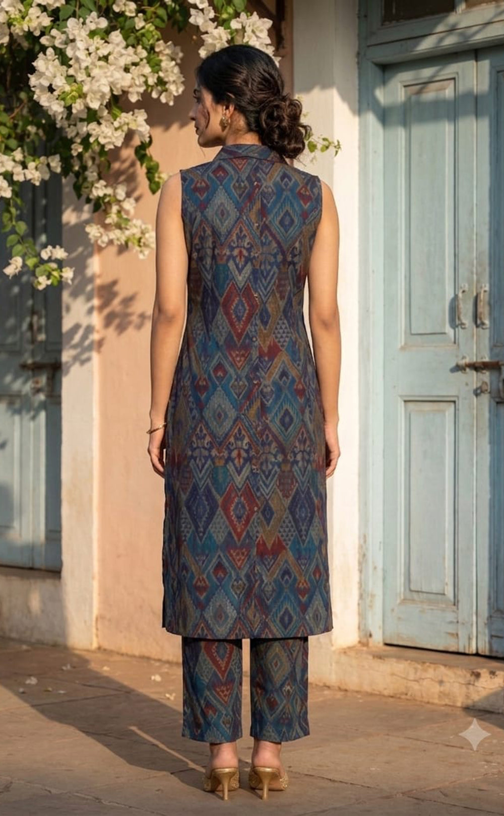 Navy Blue Modal Geometric Print Co-ord Set
