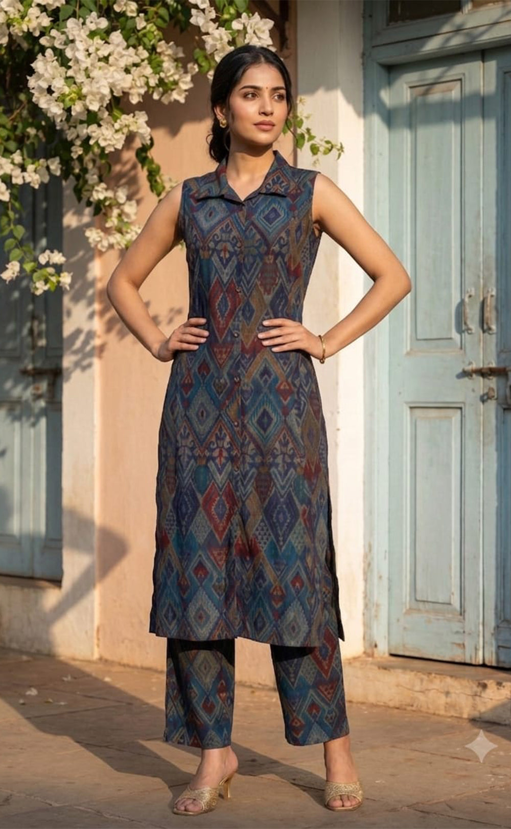 Navy Blue Modal Geometric Print Co-ord Set