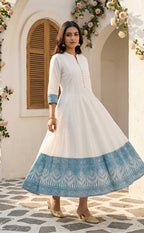 White Cotton Kurti Set with Bordar printed and traditional Dupatta