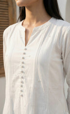 White Cotton Kurti Set with Bordar printed and traditional Dupatta