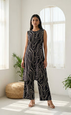 Black Rayon White Zebra Print Co-ord Set