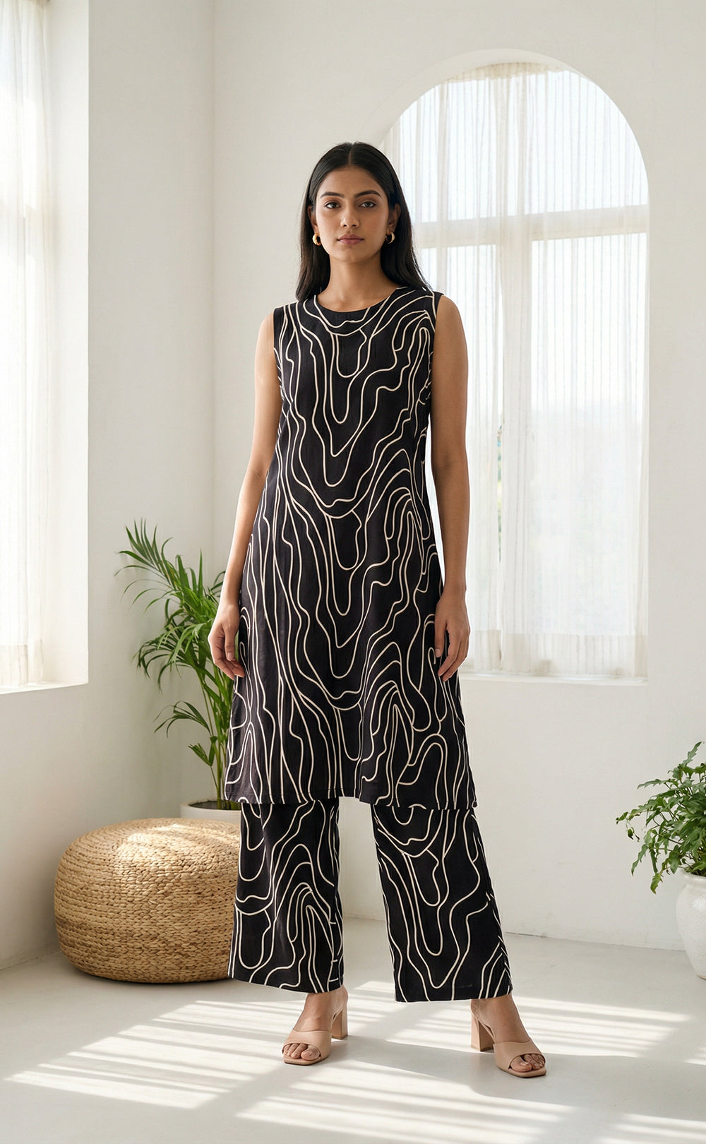Black Rayon White Zebra Print Co-ord Set