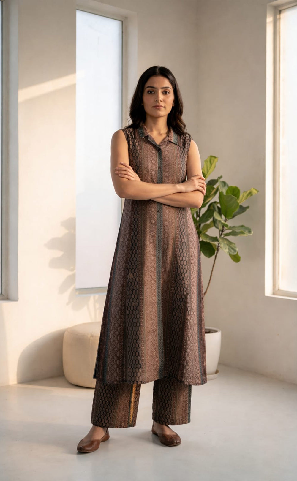 Chocolate Brown Modal All over printed Co-ord Set