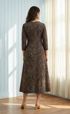 Black Modal Printed A-line Flair Kurti with Buttons