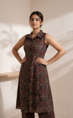 Charcoal Gray Mix Modal Silk Printed Co-ord Set