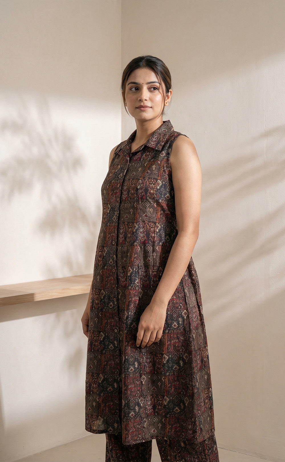 Charcoal Gray Mix Modal Silk Printed Co-ord Set