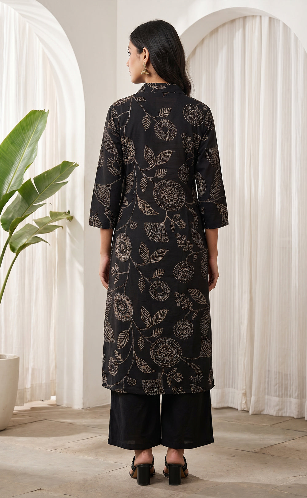 Black Cotton Dots Floral Print Co-ord Set