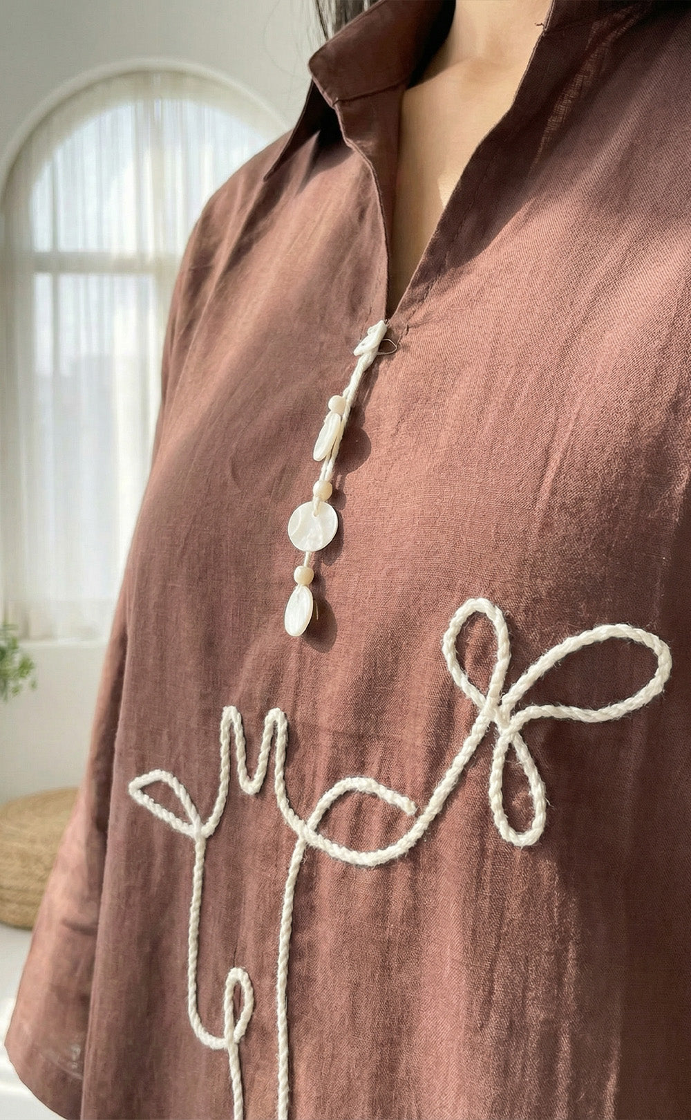 Brown Animal thread work Cotton Co-ord Set with matching Bottom