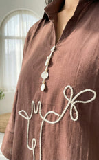 Brown Animal thread work Cotton Co-ord Set with matching Bottom