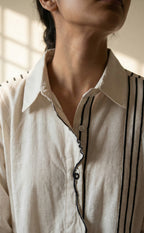Half White Cotton Face line work Co-ord Set
