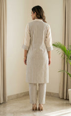 Half White Cotton Face line work Co-ord Set