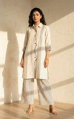 Half White Cotton Face line work Co-ord Set