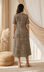 Base Cream Modal Zebra printed button work Flair Kurti